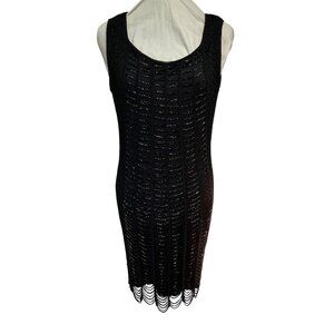 R&M Richards Black Crochet & Beaded Sleeveless Dress XL Elegant Partywear